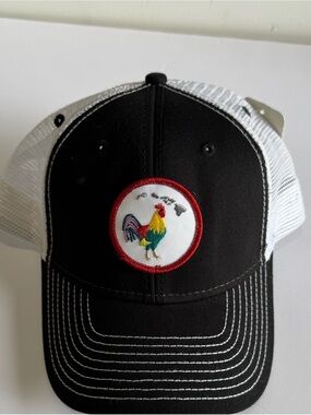 Oura Black & White Trucker Hat with Colorful Rooster Patch